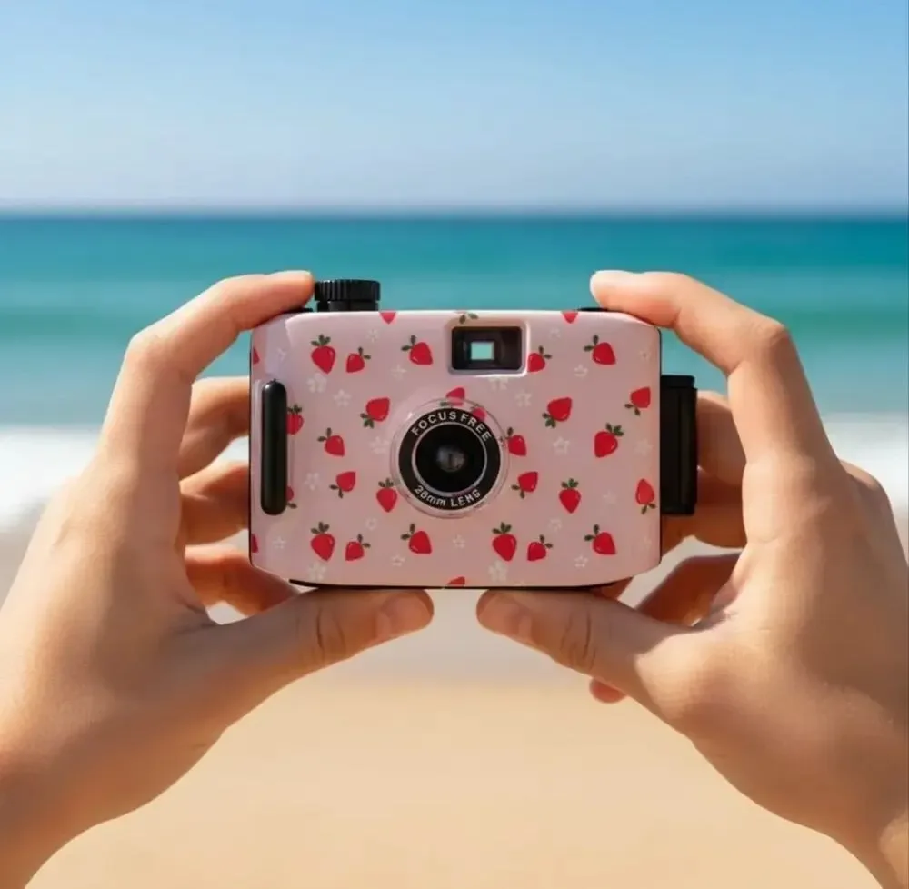 NEW Reusable 35mm Waterproof Film Camera Strawberry Print Retro Vintage Style